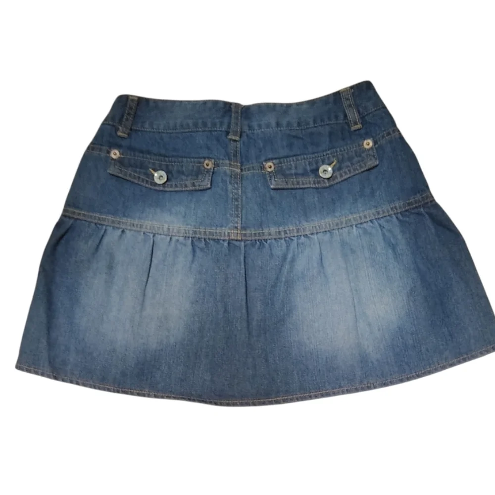 Justice Vintage Ruffled Denim Skirt With Flower Buttons Size 12 Regular Girls